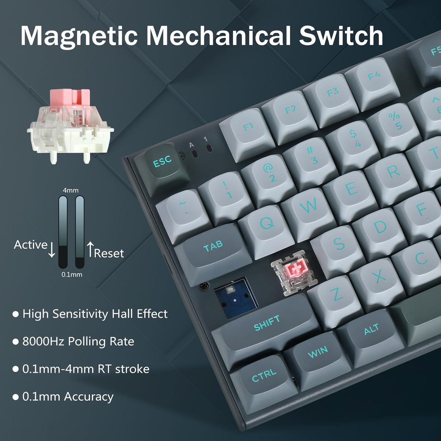 E-YOOSO Rapid Trigger Gaming Keyboard, Hall Effect Magnetic Switch, Adjustable Actuation, 8k Hz Polling Rate, RGB Backlit, 80% Compact Wired with Number Pad for PC Gamer, Gray/Black