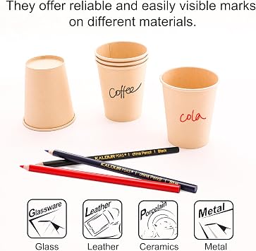 KALOUR Wax-Based China Markers, 12 Pack Grease Pencils with 2 Sharpeners, 8 Colors, marker for Glass, Metal, Wood, Fabric and Paper
