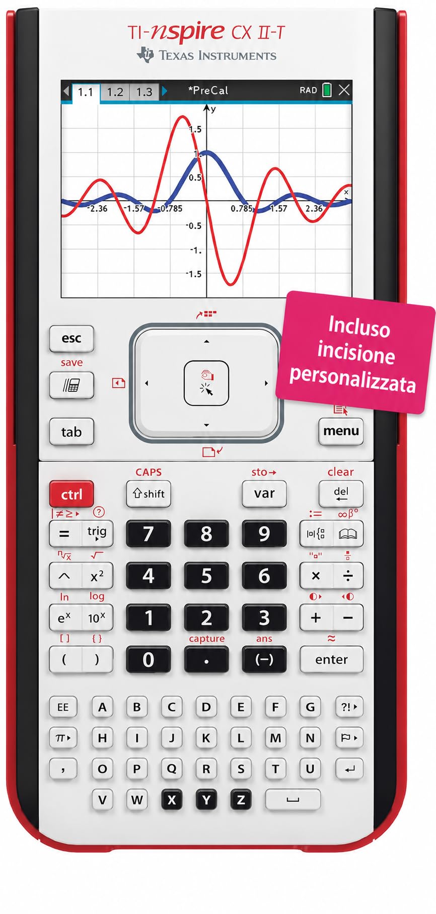TI-Nspire CX II-T Calcolatrice Grafica con Incisione Personalizzata – Display a Colori, Python, Grafici 3D – Ammessa alla Maturità – Liceo e Università
