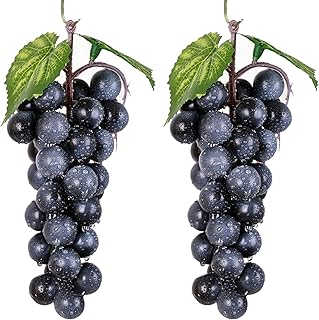 2pcs Black Simulation Grapes Bunches Lifelike Artificial Grapes Fake Grape Bundle for Vines Decoration Wine Kitchen Garland Decor Faux Fruit Props(36 Grains 7Inches Long)