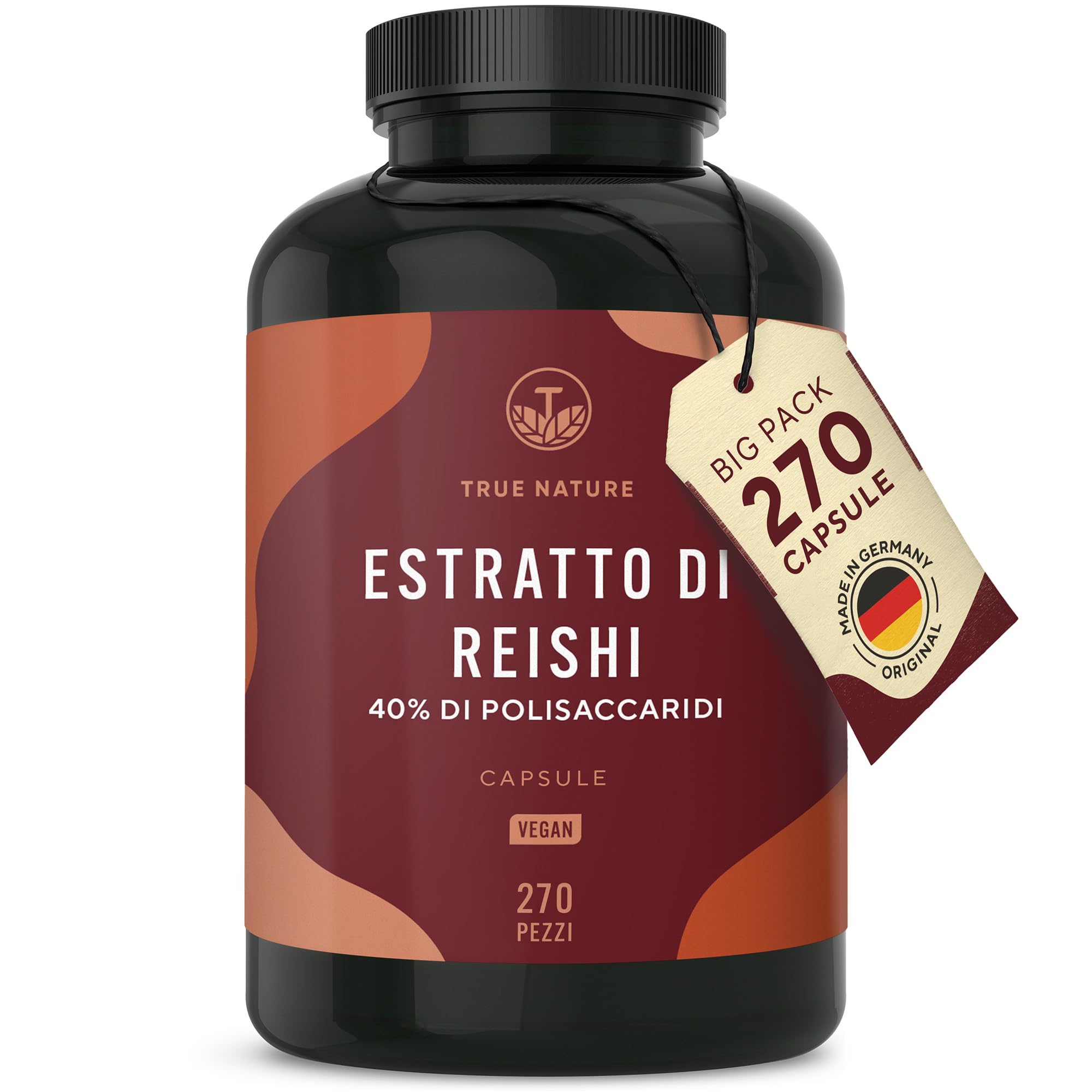 Reishi - 270 Capsule (Big Pack) - 20.100mg al giorno - Alto dosaggio - 40% di polisaccaridi bioattivi - Ganoderma Lucidum puro - fungo cinese Reishi - Vegano, testato in laboratorio - TRUE NATURE