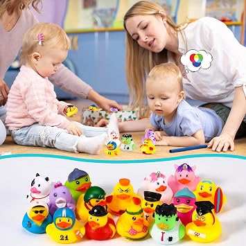 24 Pcs Rubber Ducks Bulk, Squeaky Novelty Floating Bath Toys for Kids, Party Bag Fillers, Summer Pool Toys, Cruise Ducks, Birthday Gifts for Children