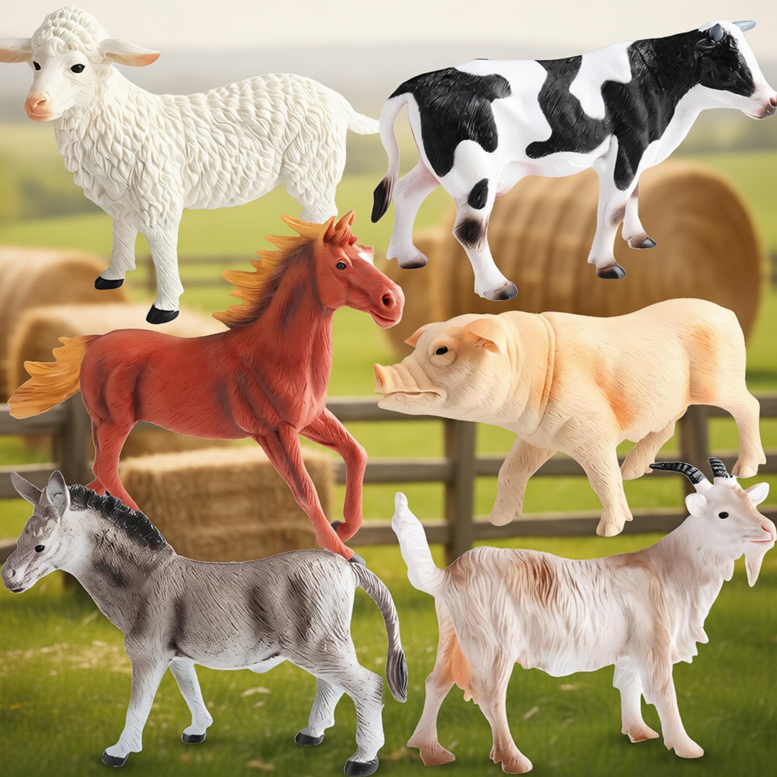 6 realistici Figure Animali da Fattoria Set Figurine plastica da Fattoria playset per Bambini Giochi educativi e Decorazioni per la casa Figurine Animali realistici
