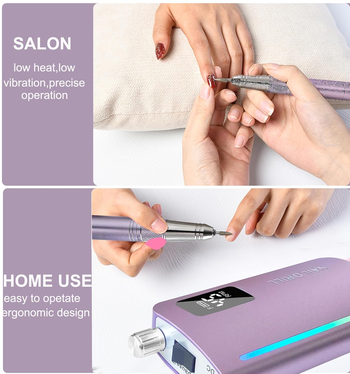 Electric Nail Drill Machine - 2-in-1 Professional Coreless Motor Nail File, 40000 RPM 6000mAh Portable Efile for Acrylic Gel Nails with 7 Bits &Type C , E-File Electric Nail File Kit for Salon & Home