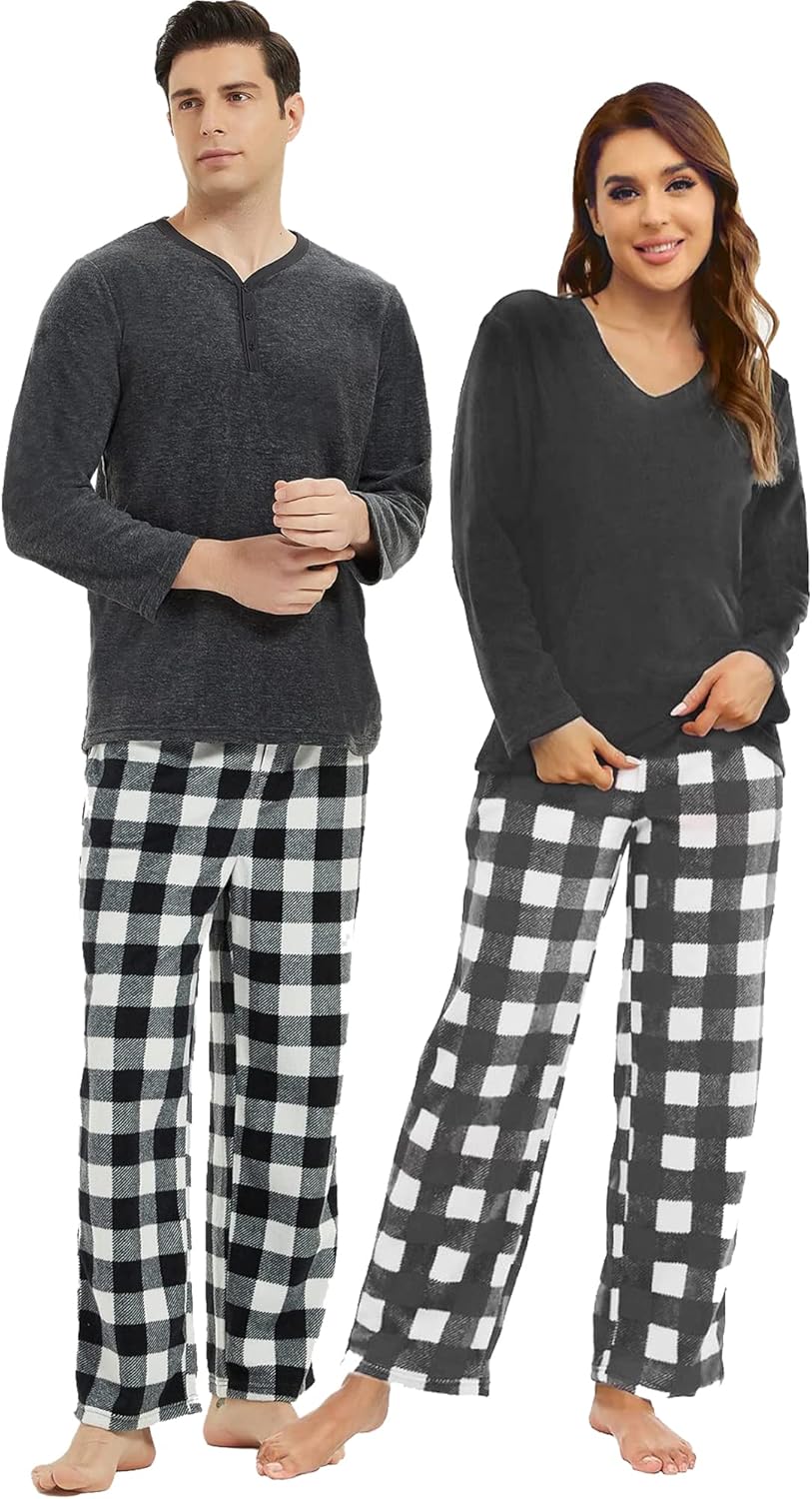 U2SKIIN Couple Pajama Sets, Plaid Pajama Set for Men and Women Soft Warm Pjs Set at  Men’s Clothing store