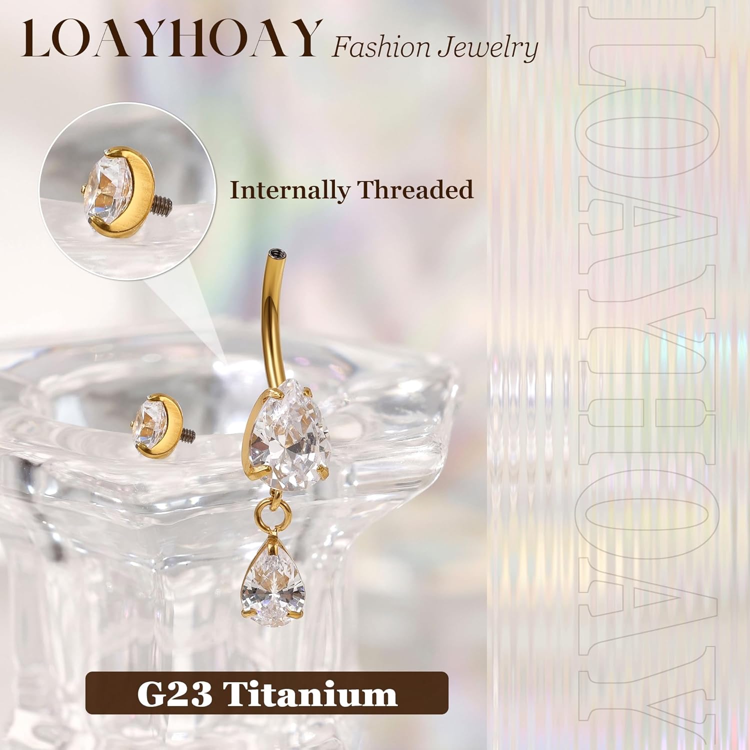 14G G23 Pure Titanium Dangle Belly Button Ring for Women Dangling CZ Navel Ring Teardrop Curved Barbell Belly Rings Internally Threaded Belly Piercing Jewelry - Image 3
