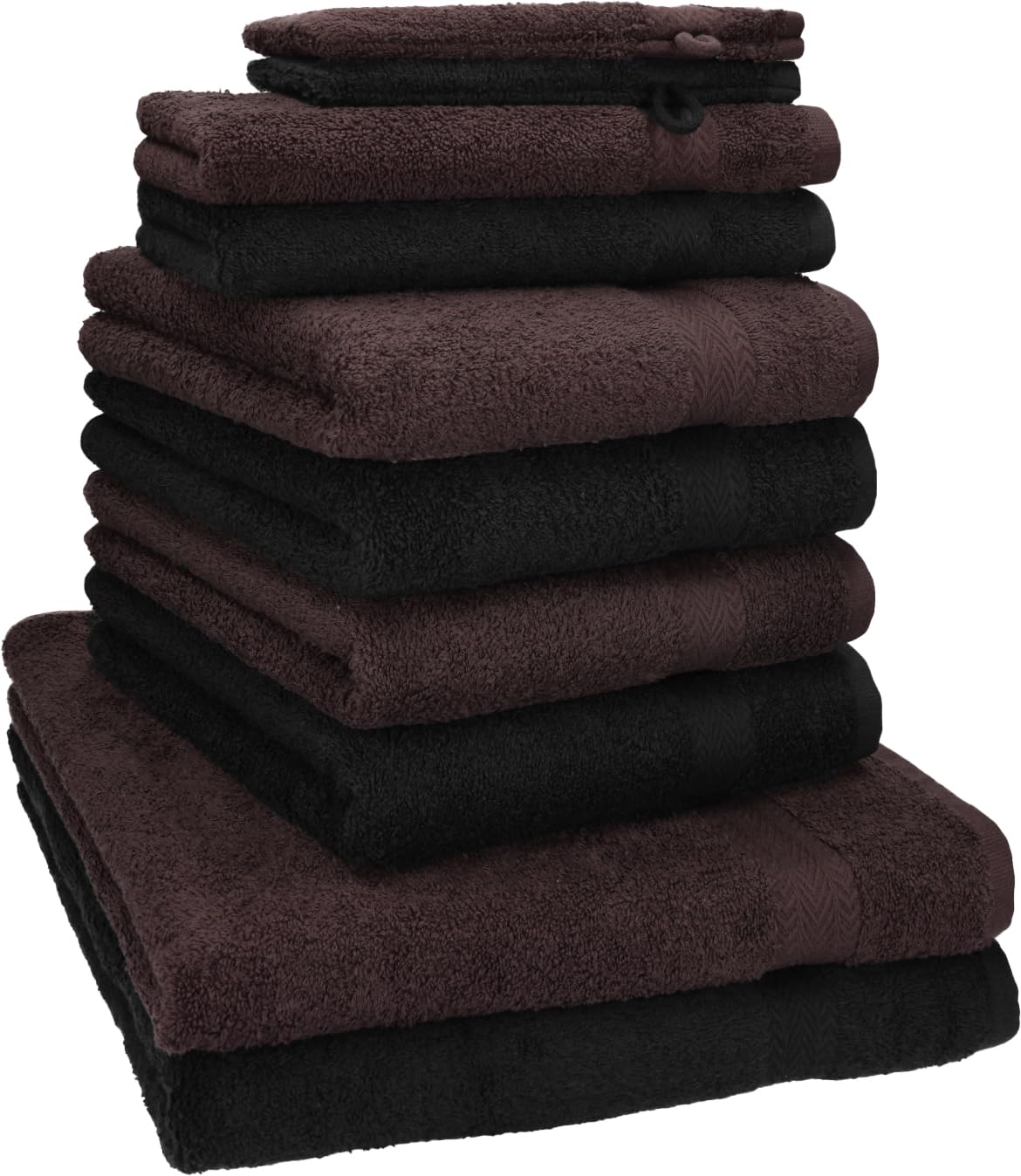Betz Juego de 10 Toallas Classic 100% algodón 2 Toallas de baño 4 Toallas 2 Toallas de Mano 2 Toallas Cara de Color Negro y marrón Oscuro