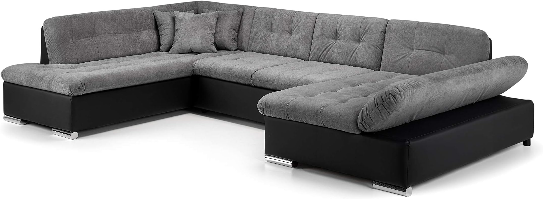Honeypot - Sofa - Bergen - Corner - Sofabed - Storage - Faux Leather/Fabric (Black/Grey, Left Hand Corner)
