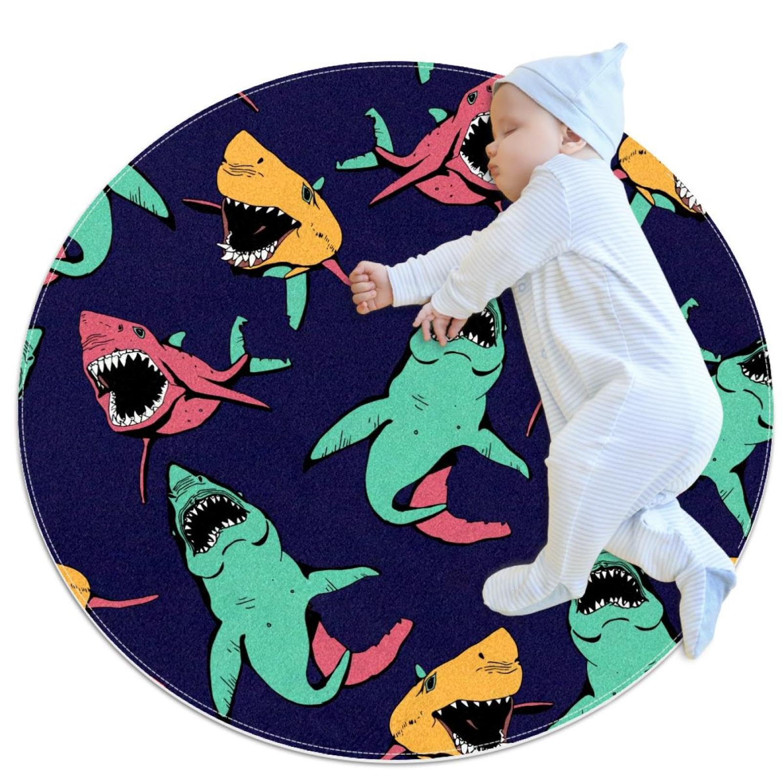 Tapis de salle de bain anti-glisse requin rond pour éviter les chutes