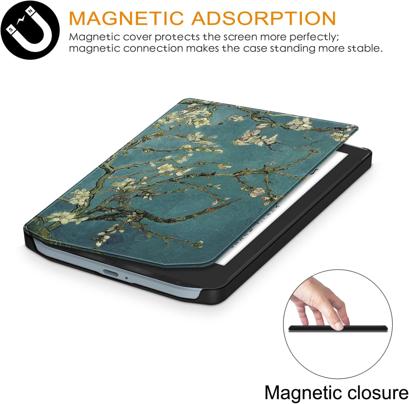Case for Pocketbook Verse PB629/Verse Pro PB634 6",Slim Hard Back Shell Protective Smart Cover with Auto Wake/Sleep Function,Flower