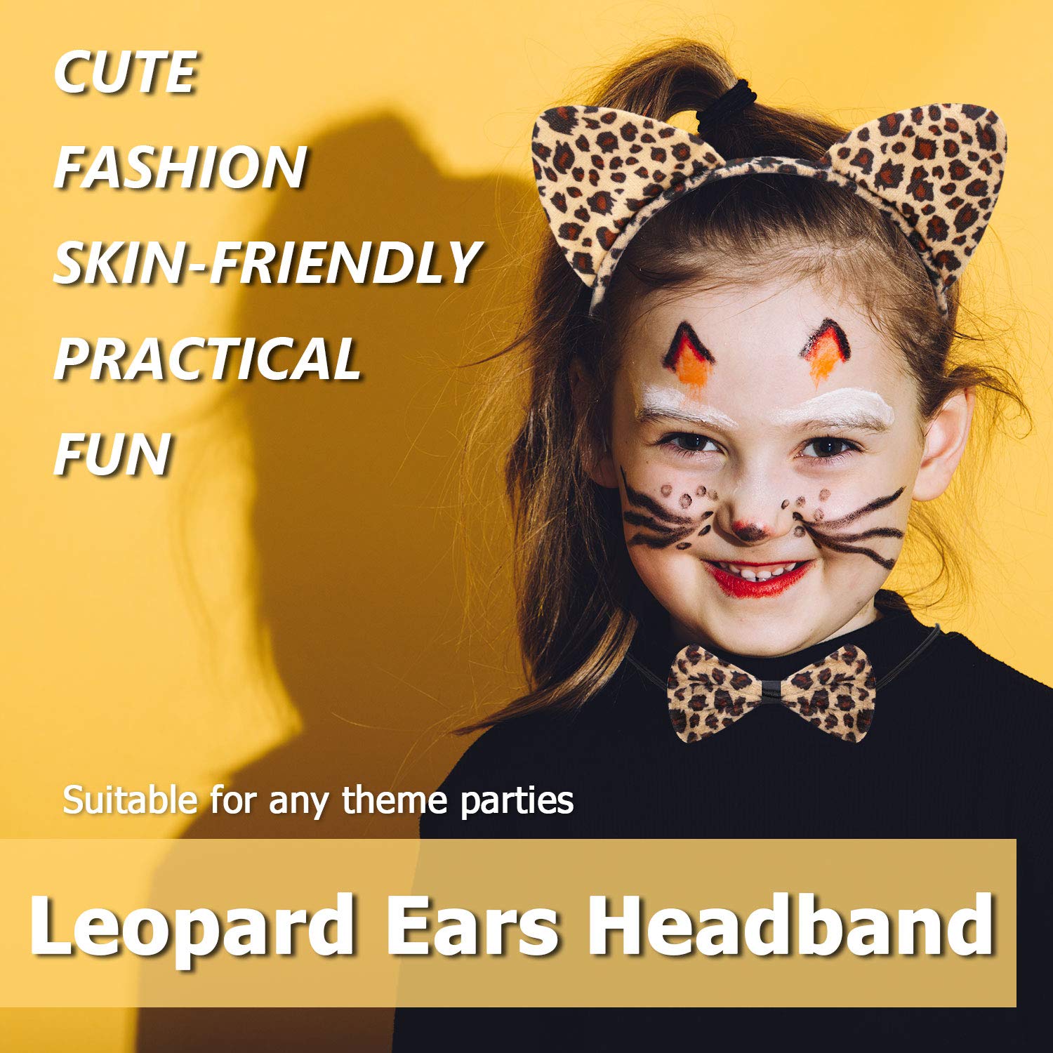Déguisement Chat Léopard - Bandeau Oreilles, Queue Et Nœud Papillon | Costume Animal Fête Halloween