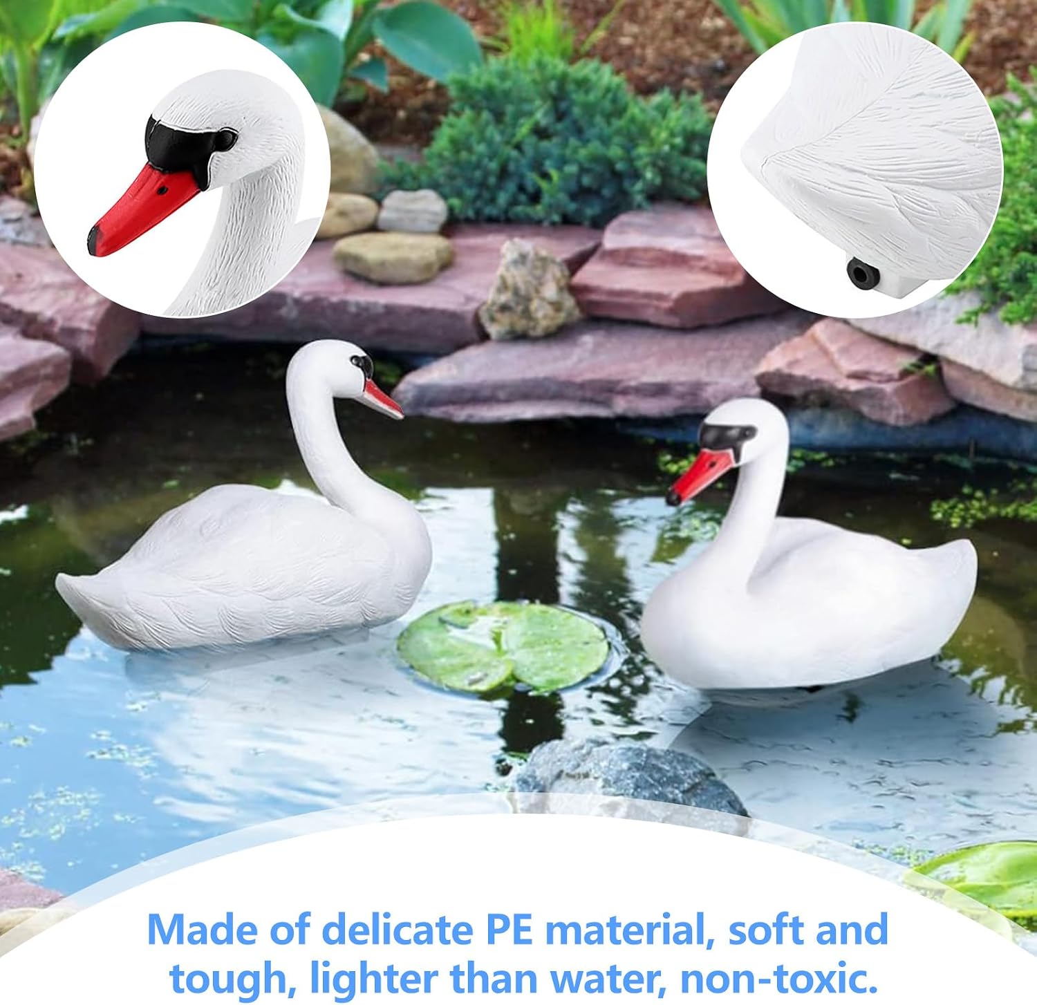 Pond Floating Swan Decoy Statue, Realistic PE Lifelike Floating Swan Garden Ornament, Waterproof Outdoor Waterfowl Figure for Pond Lake Garden Lawn Hunting Decor