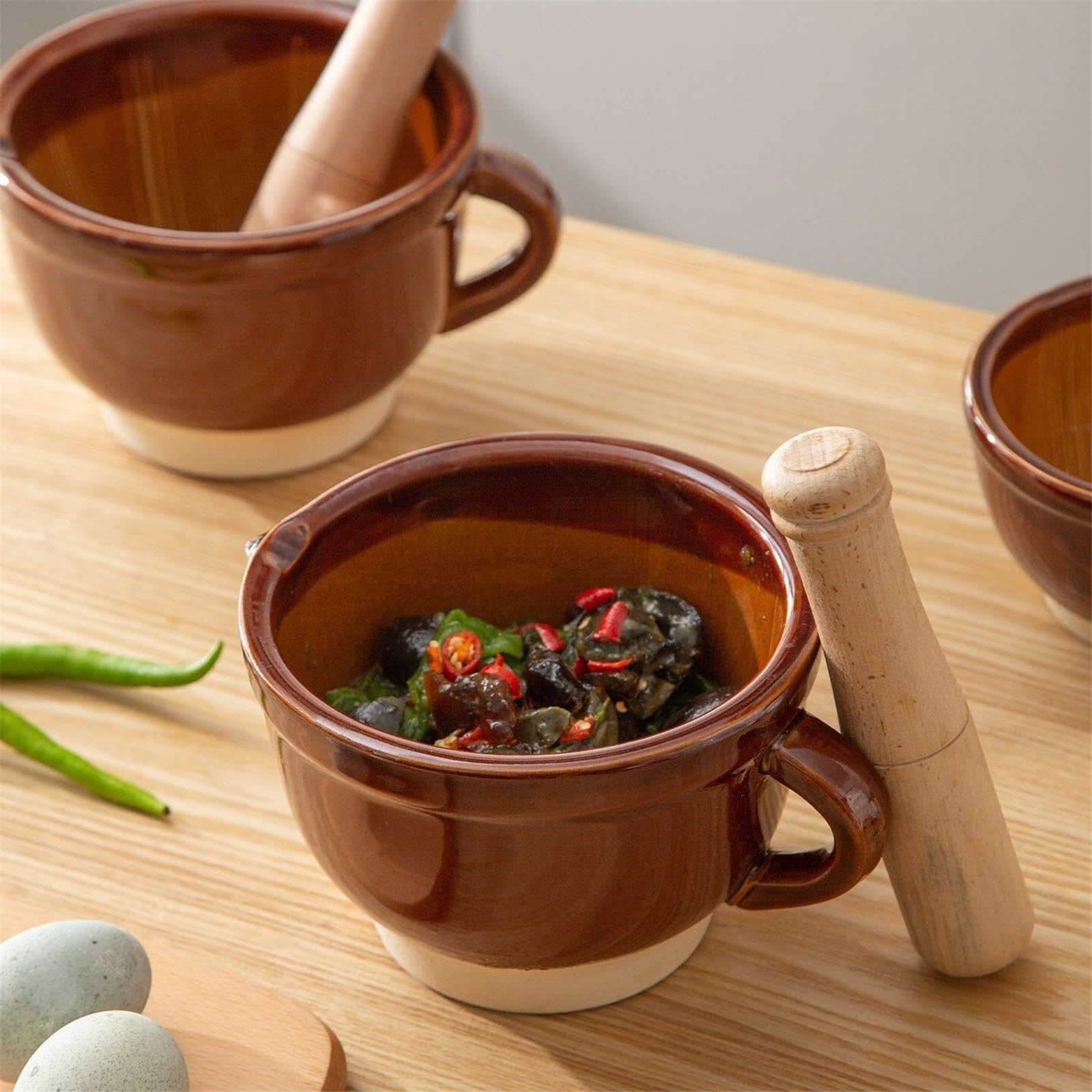 Pratico Mortaio in ceramica con ciotola e pestello for la frantumazione di medicinali for spezie aglio