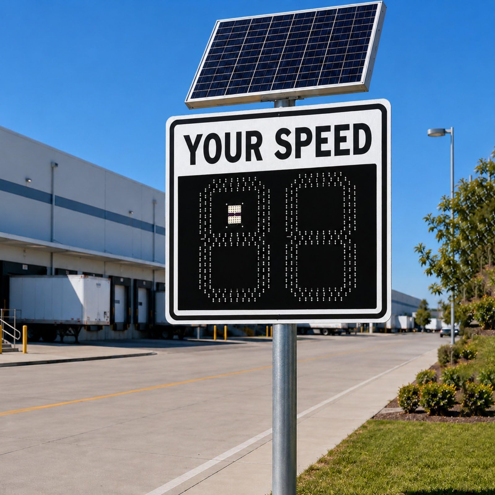 HCAUYNN 24"x24"(24"x27") Vehicle Activated Speed Sign, Solar LED Radar Feedback Display with 2(3) Digit Speed Indicator, Weatherproof for Residential Areas & Logistics Warehouses white-2Digit