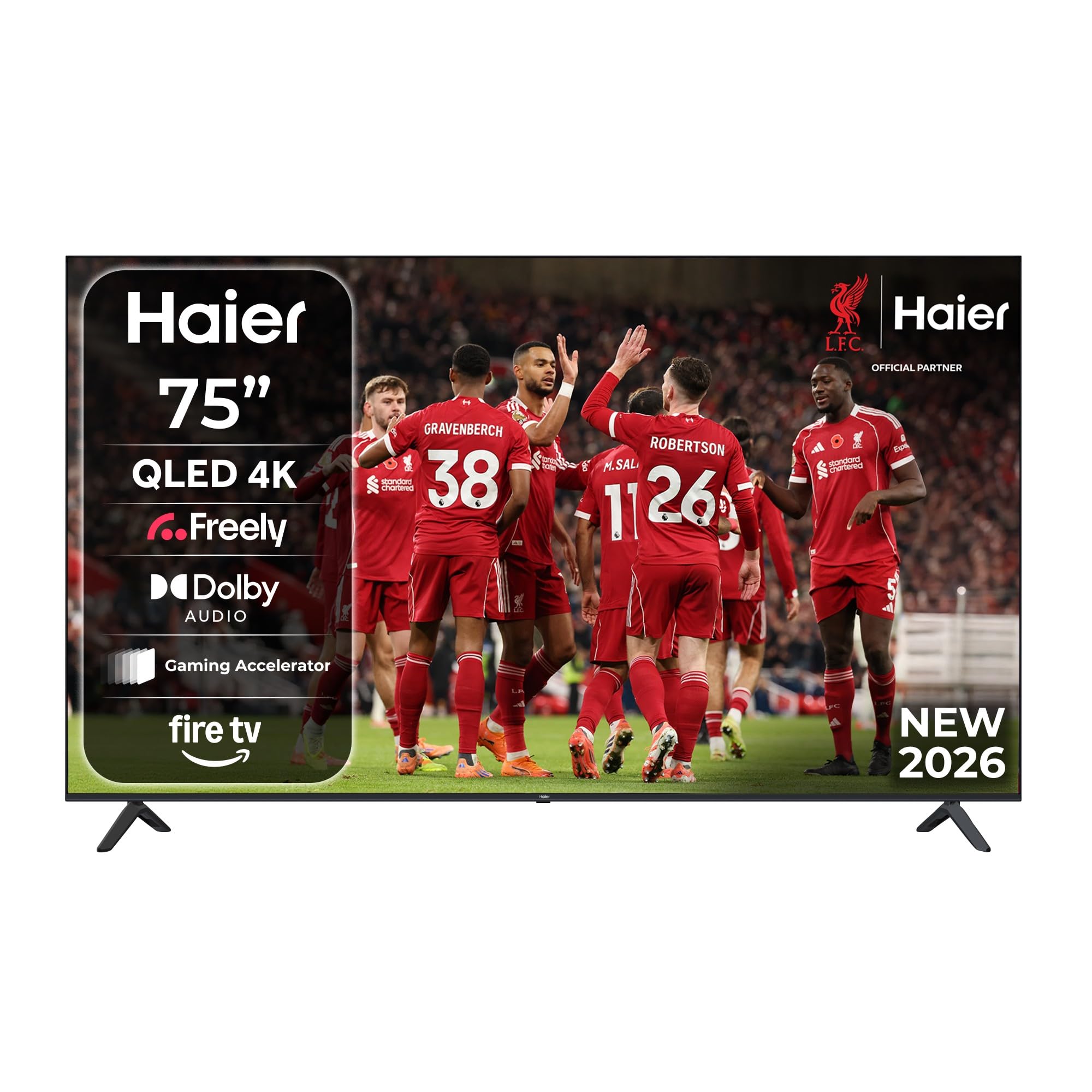Haier 75" QLED S80GUF Fire TV, Dolby Audio, AI Picture Quality, Gaming Accelerator, HDR10+, Bluetooth 5.0, USB 2.0, HDMI 2.1 x 2