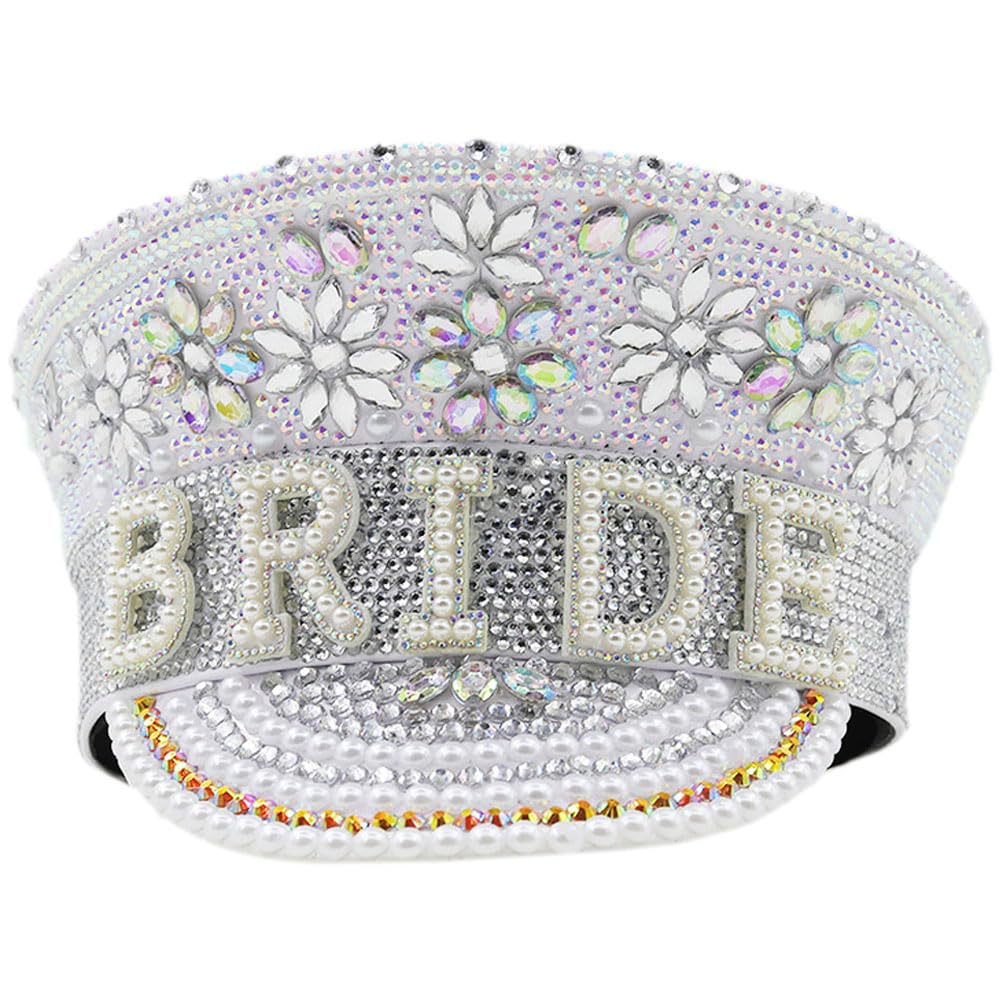 jojofuny Sombrero Blanco Gemas para Mujer, Ajustable, Boda