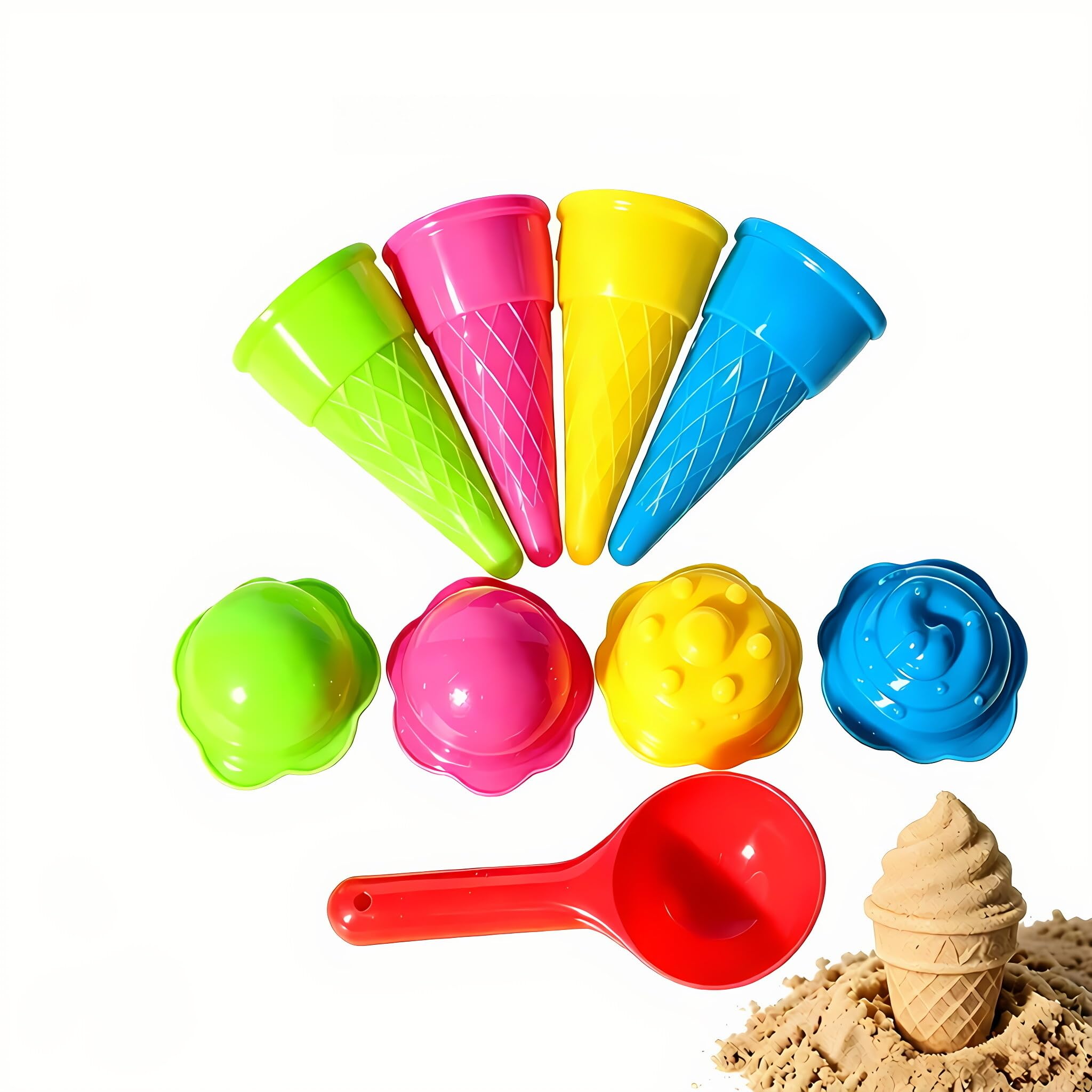 9PCS Ice Cream Sand Mould Set with Cones Scoop, Random Colour Plastic Sandpit Modelling Kit for Outdoor Seaside Sandbox Summer Mud Kitchen Play