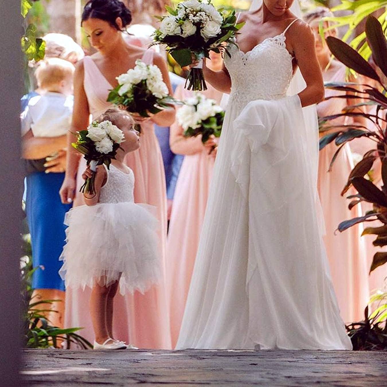 Topmaker Backless A-line Lace Back Flower Girl Dress 3T Non-beads-white