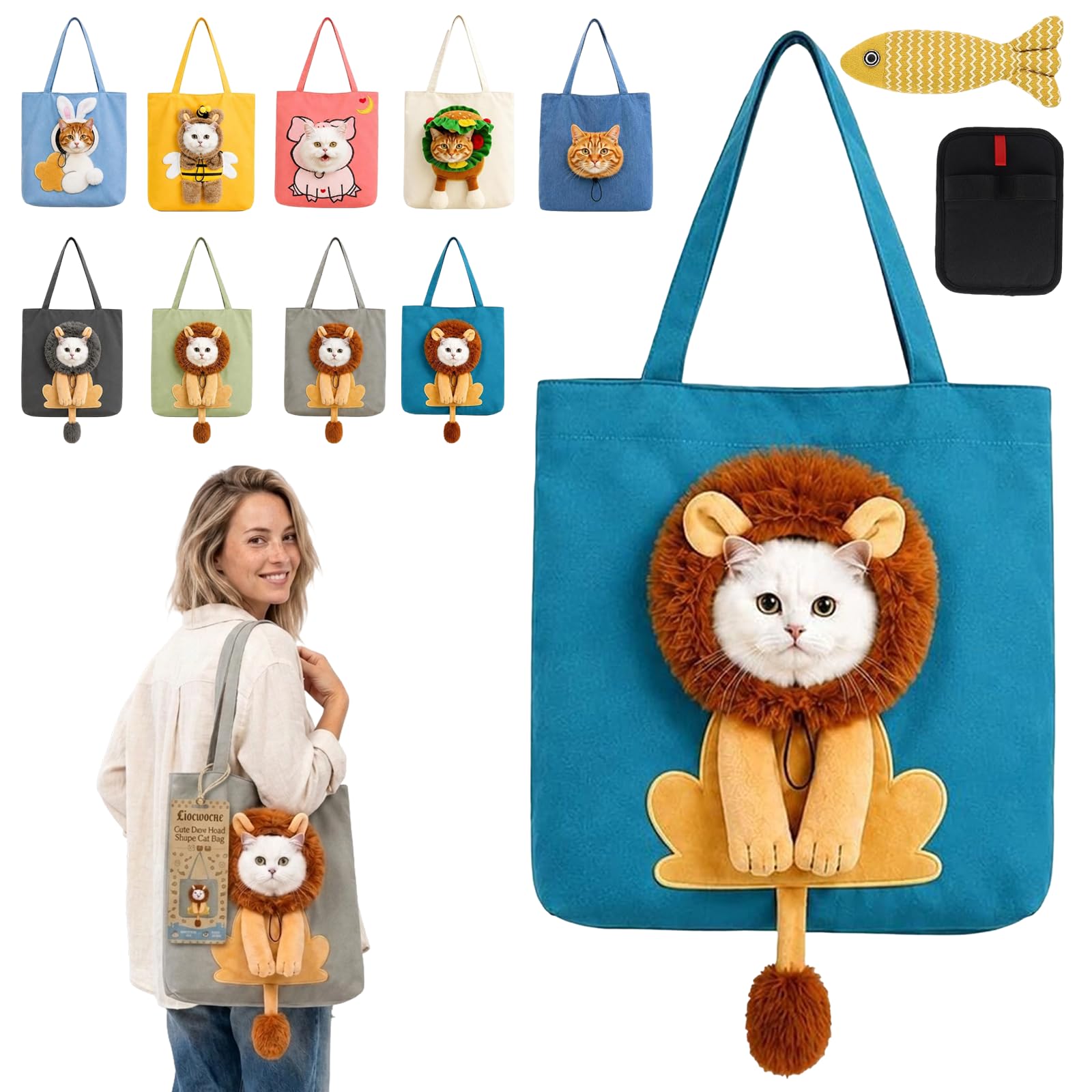 Cute Dew Head Shape Cat Bag, Canvas Pet Carrier for Travel (C,M)