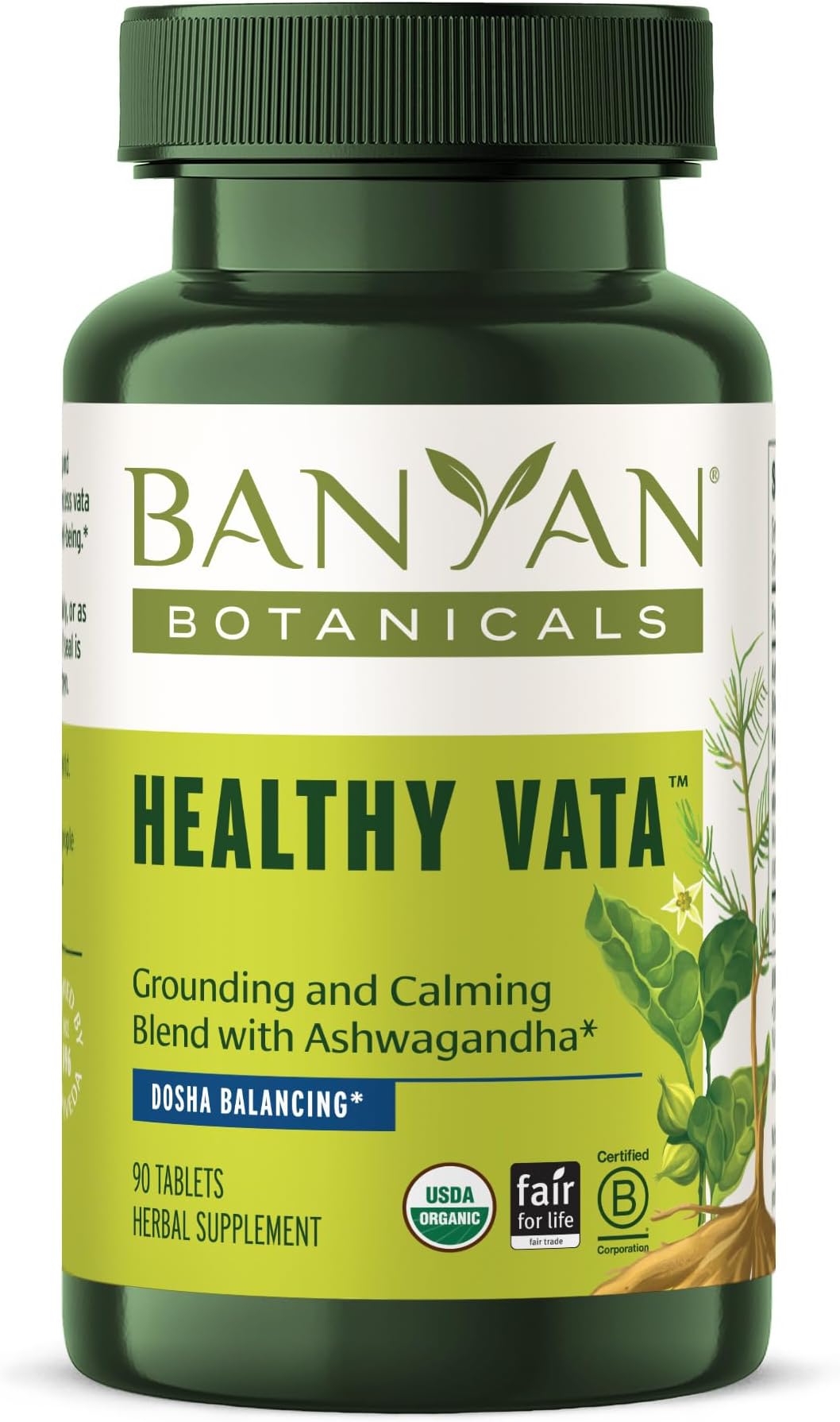 Banyan Botanicals Organic Healthy Vata –Grounding & Stability Supplement–with Ashwagandha, Shatavari & Mucuna–Natural Support for Restful Sleep, Dryness & Scattered Thoughts-90 Tablets-USDA Organic