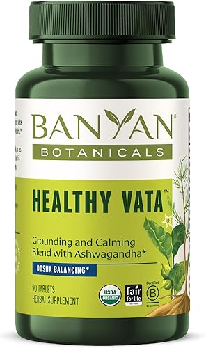 Banyan Botanicals Healthy Vata - Suplemento de hierbas orgánicas con Ashwagandha, Shatavari y otras hierbas ayurvédicas para un bienestar tranquilo
