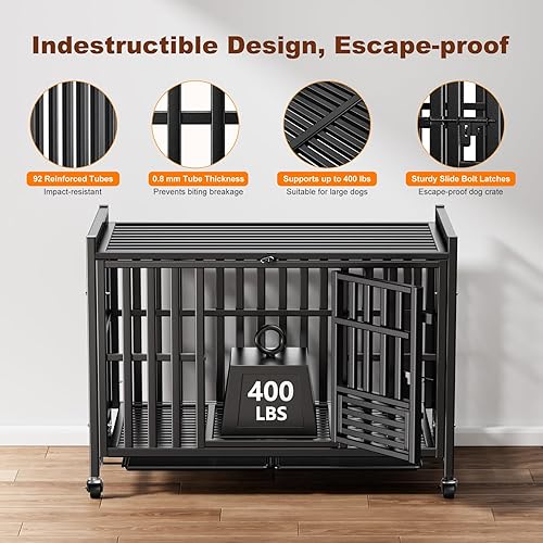 Miniatura 2 de Jaula para perros resistente de 42 pulgadas, marco de acero grueso mejorado, perrera indestructible para perros grandes y de alta ansiedad, diseño a