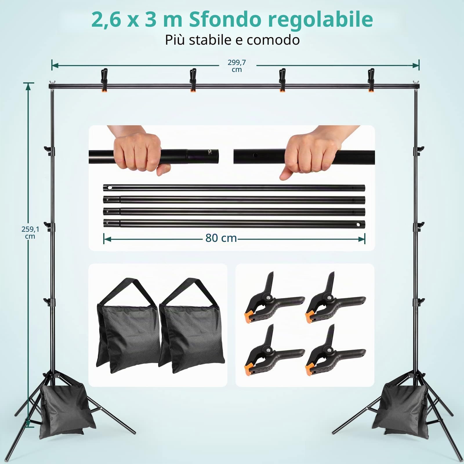 Set Softbox per studio fotografico, FGen cotone Greenscreen, set da 2.6 m x 3 m, con lampada fotografica CFL da 135 W, 85 W, lampada fotografica, sacco di sabbia per prodotti ritratti, foto