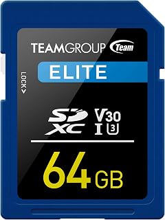 TEAMGROUP Elite 64GB UHS-I U3 V30 UHD Read Speed up to 100MB/s SDXC High Speed 4K Memory Card Compatible with Canon Sony Nikon Panasonic FUJIFILM Digital Camera TESDXC64GIV3001