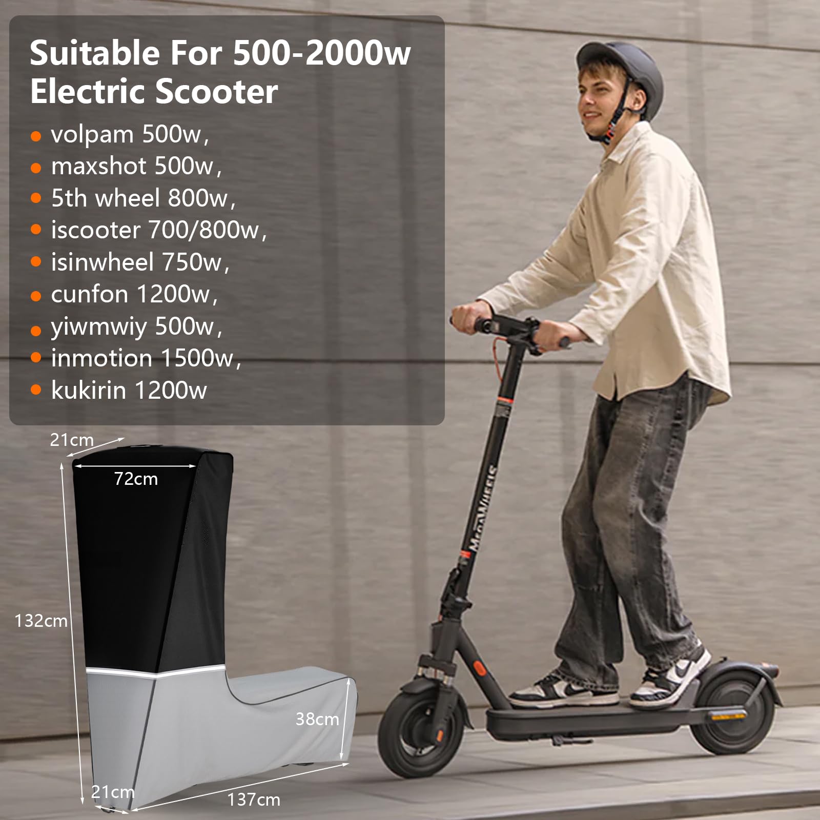 Housse de protection pour scooter électrique - Tissu Oxford 600D robuste - Imperméable - Protection contre les intempéries - Pour scooter électrique de 500 à 2000 W - Ajustement universel