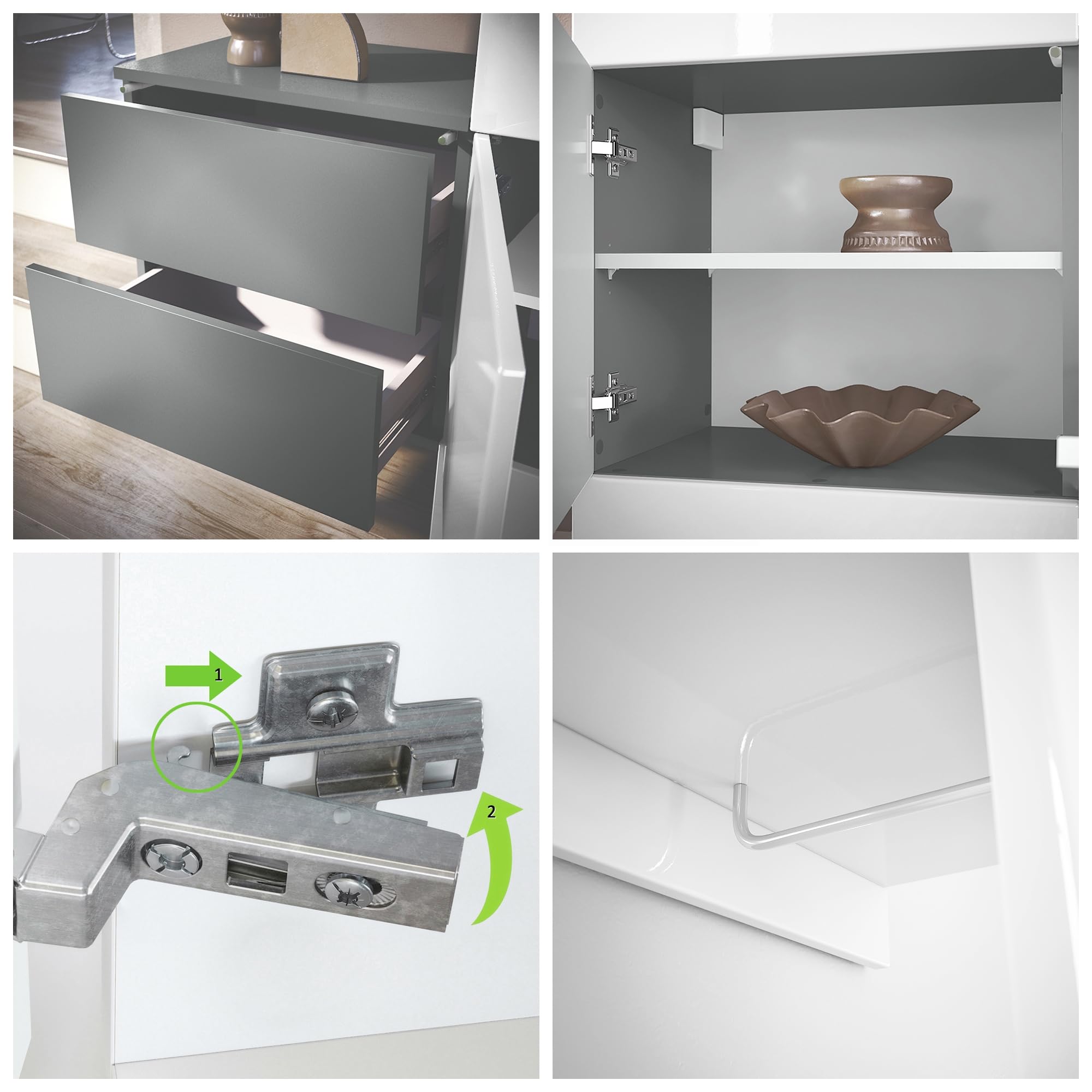 Vladon Garderobe Carlton Set 2, Made in Germany, Wandgarderobe aus Deko-Paneel & hängender Schubladen-Kommode, Anthrazit matt/Bronze Optik (105 x 193 x 35 cm)