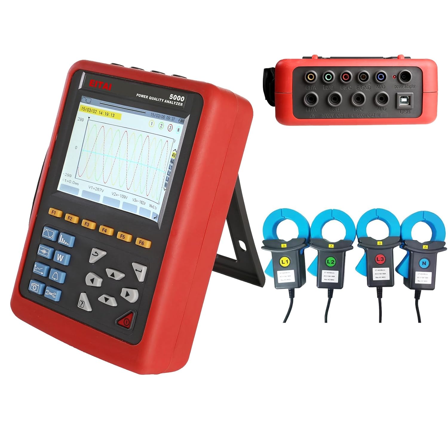 EITAI5000-040B 3-Phase Power Quality Analyzer, Manufacturer Direct Sales, Multi-Functional Power Quality Logger, with EITAI040B Ф40mm/1.57" 0.1A-100A Current Clamp Sensor 4pcs