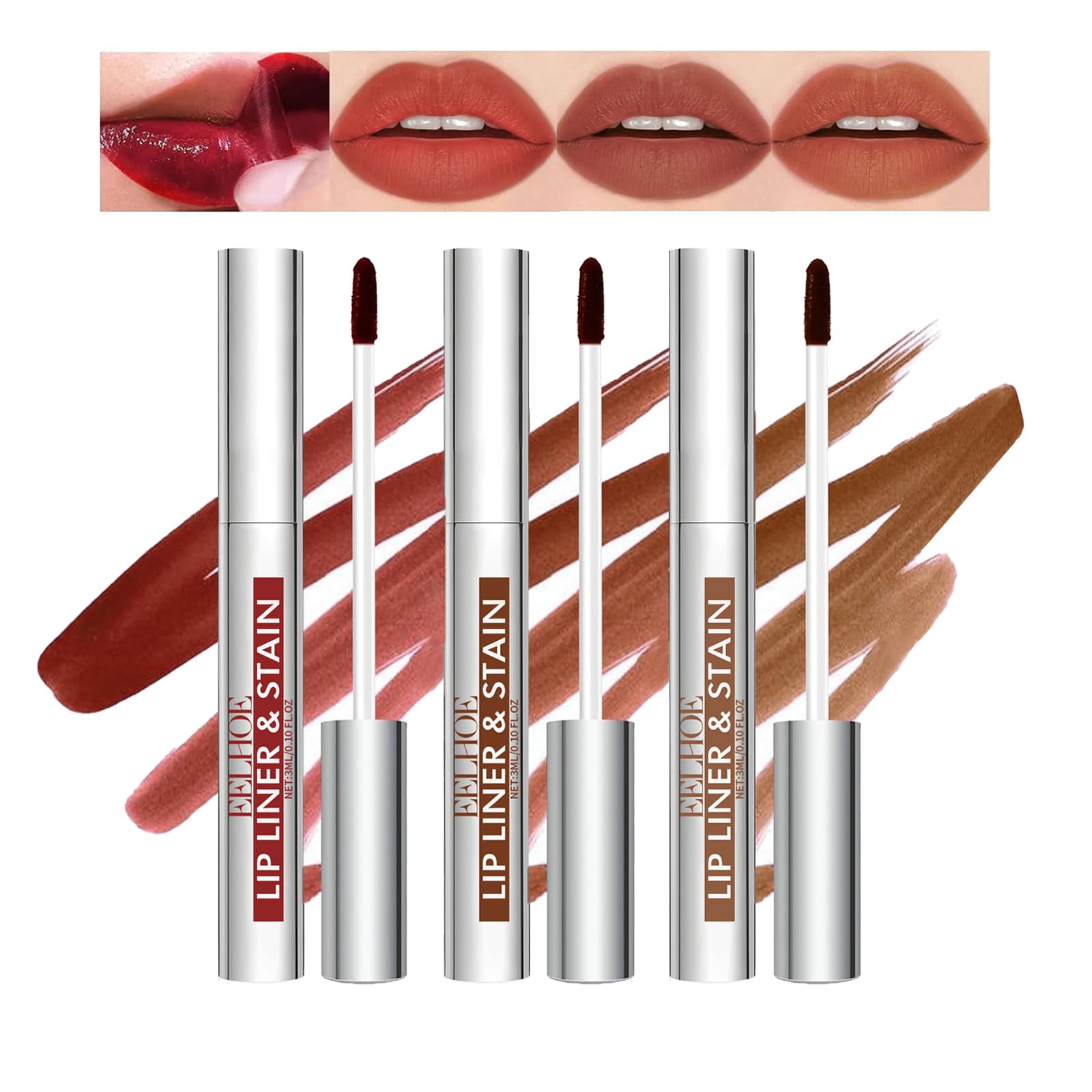 3 Colors Peel off Lip Stain Tattoo, Peel Off Lip liner Tattoo with Matte Finish, Infused with Vitamin E