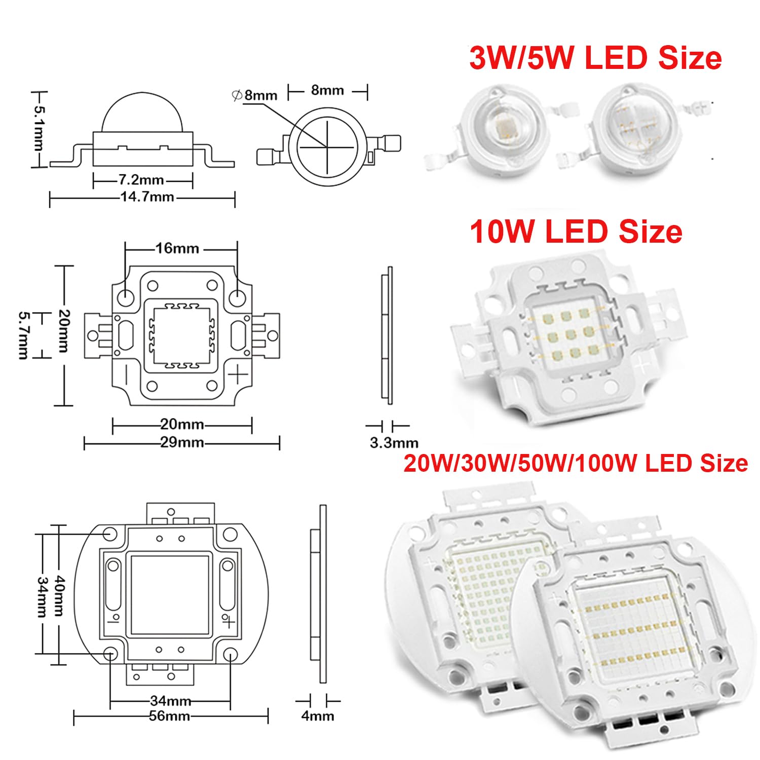 High Power Uv-Led-Chip 3W 5W 10W 20W 30W 50W 100W 365nm 370nm 375nm 385nm 395nm 400nm 405nm 425nm Uv Intensität Perlen (405-410nm, 1PCS 100W)