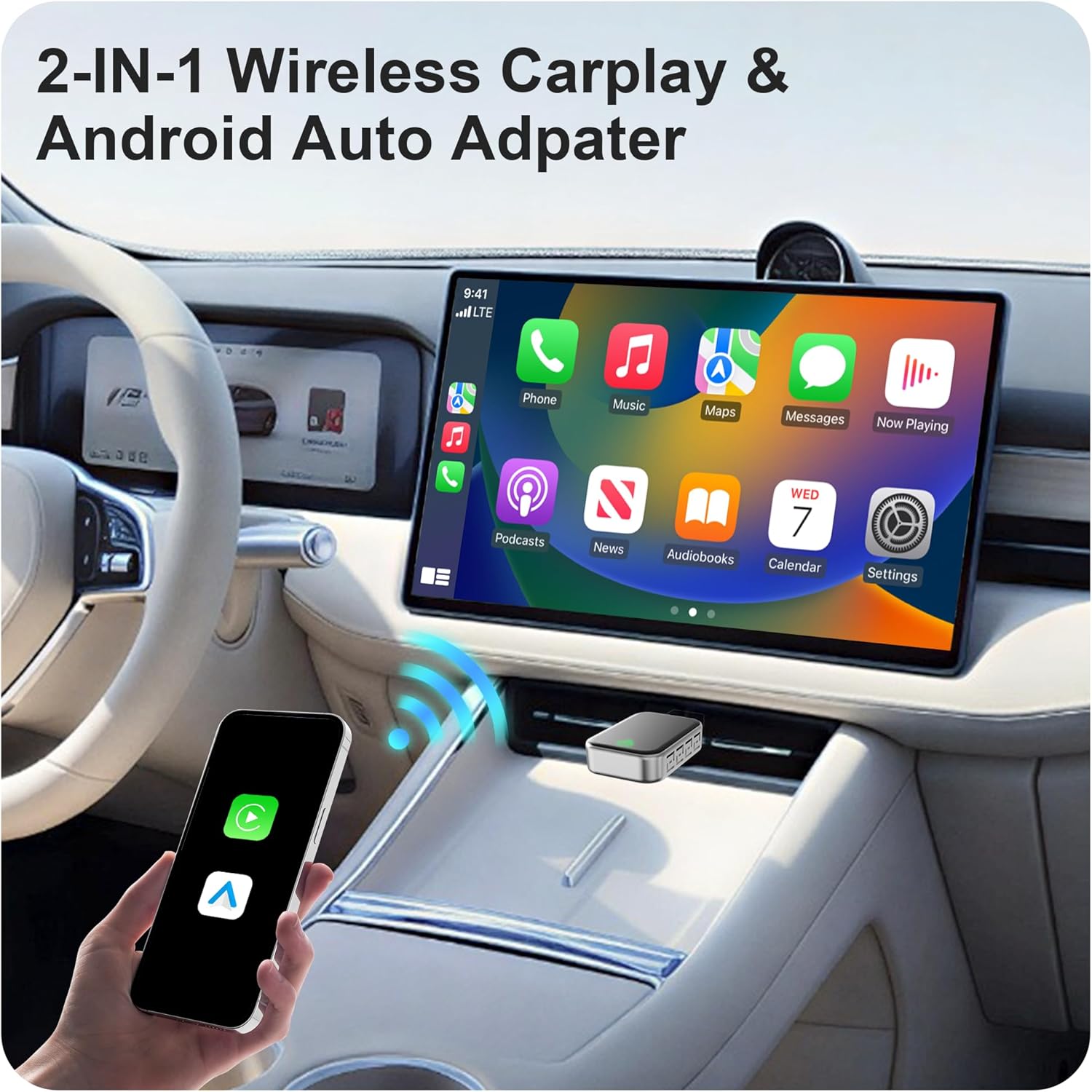 Wireless CarPlay & Android Auto Adapter 2-in-1 Fast & Stable Mini Device Transform Wired to Wireless Plug & Play, Auto-Connect, Zero Delay, Bluetooth 5.4, Dual Band 2.4G/5G WiFi