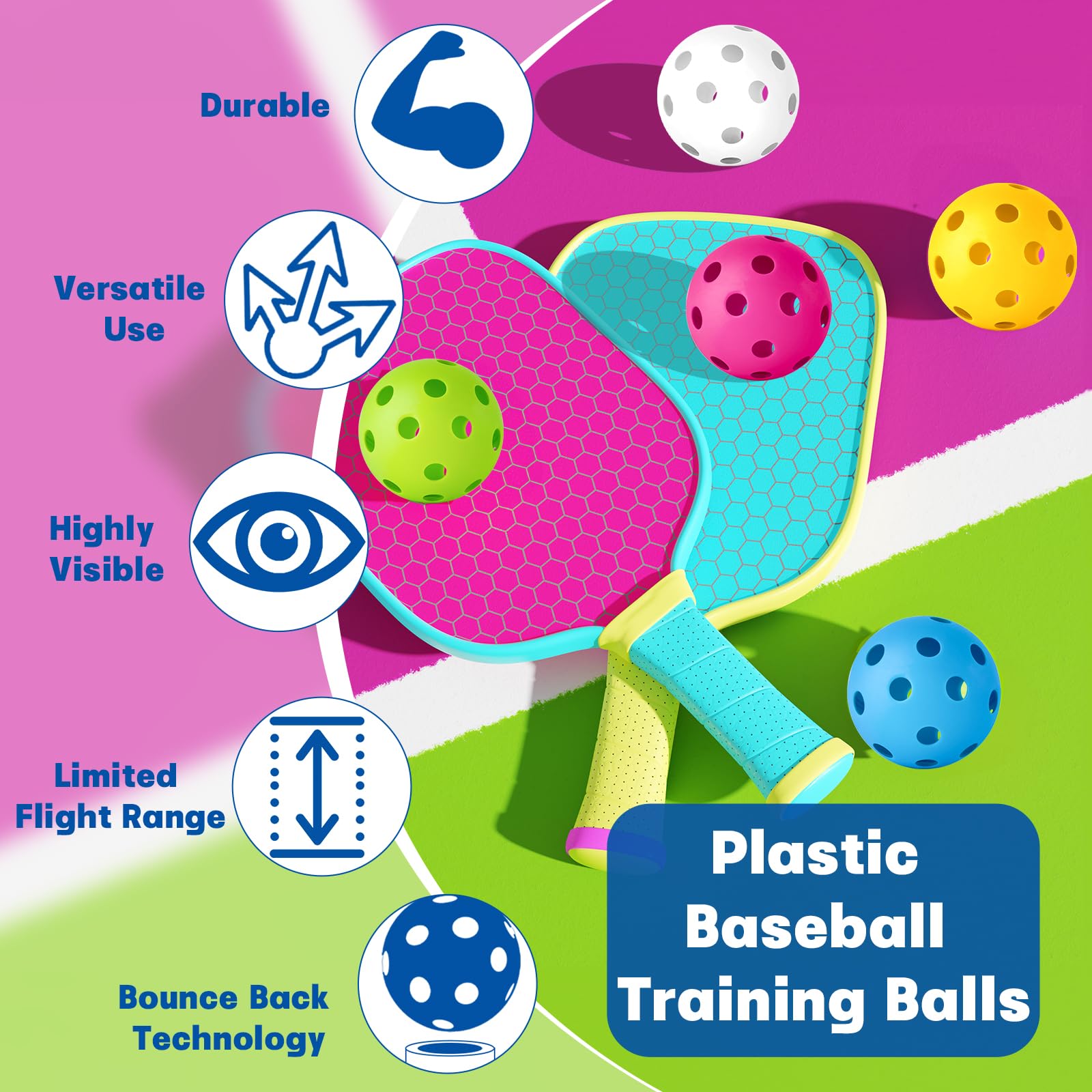 Indoor Baseball Training Coopay 24-Pack Plastic Practice Baseballs - Lightweight Hollow Training Balls For Hitting & Fielding Wiffle Ball And Bat Set - View #4