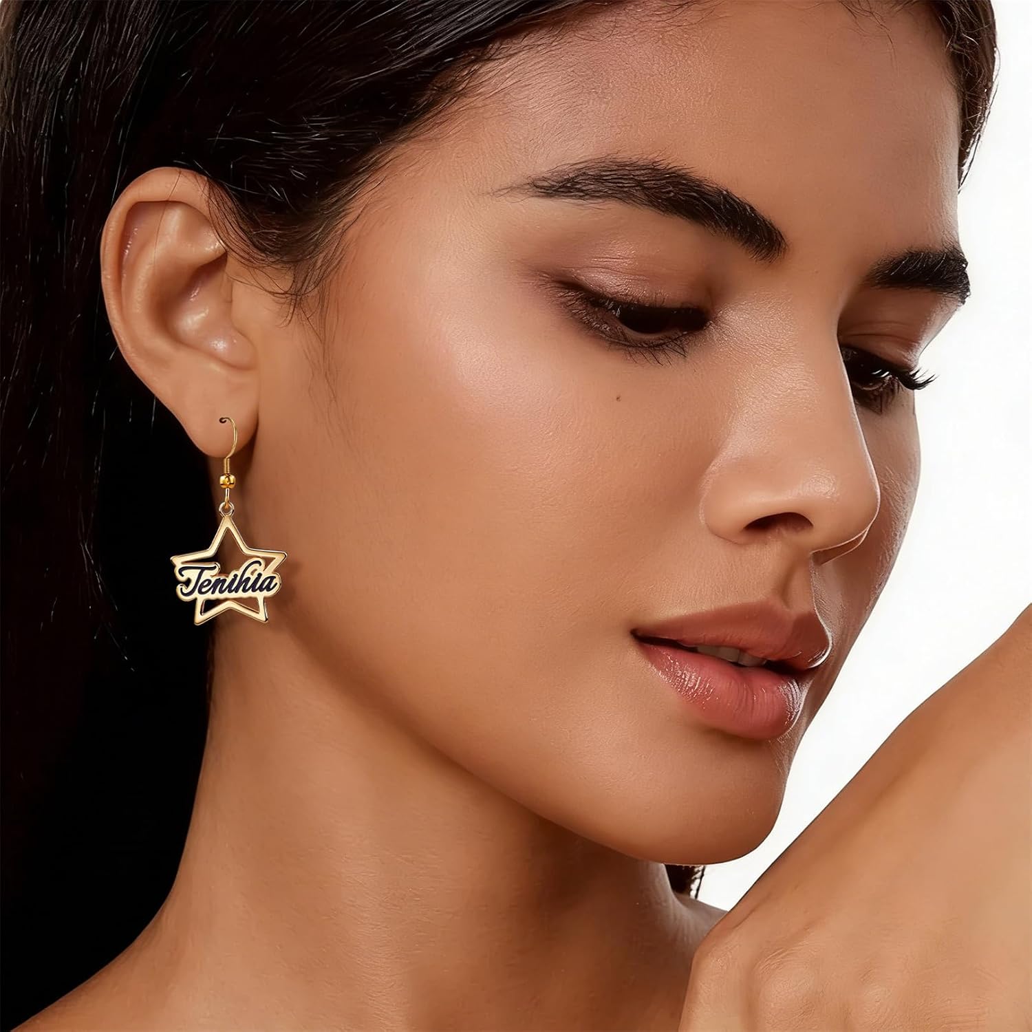 LucySky 18K Gold Plated Sterling Silver Personalized Name Earrings Dangle Name Earrings Valentine's Day Bridesmaid Christmas Mother's Day Gifts