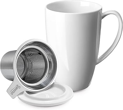 Porcelain Tea Mug with Infuser and Lid (15 oz) - Thumbnail 2