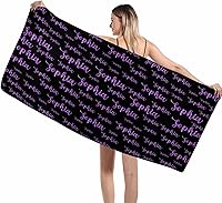 Vista 50 de Interestprint Toalla de playa personalizada con logotipo de secado rápido para él y ella, toalla de playa personalizada con texto blanco y morado