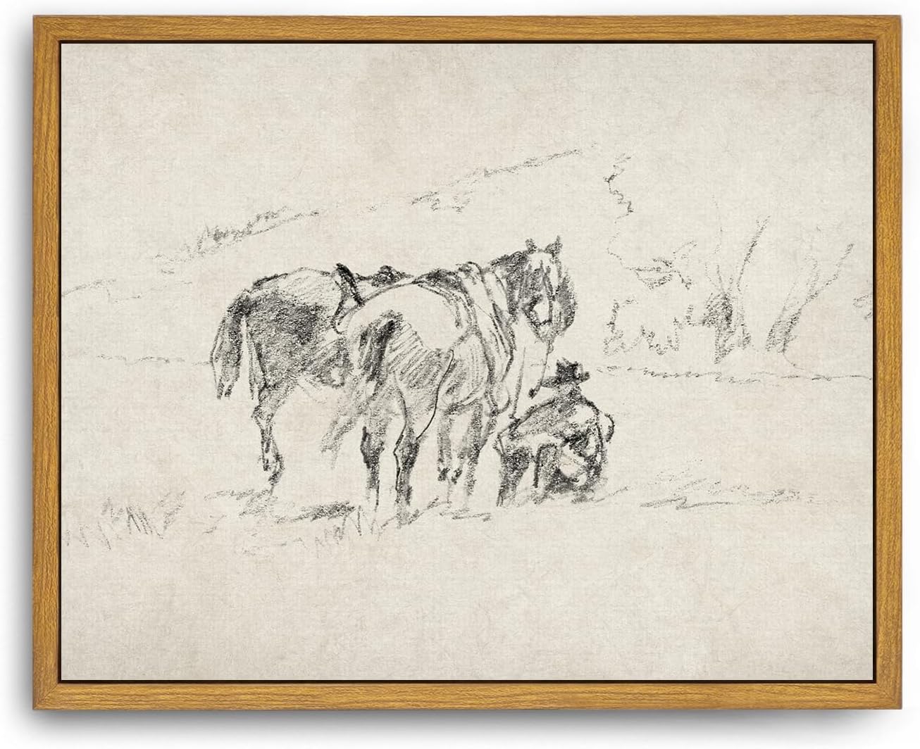 Roslynity Framed Canvas Wall Art Vintage Print Paintings Western Cowboy Horses Sketch Minimalist Neutral Retro Aesthetic Artwork for Home Living Room Bedroom Bathroom Wall Decor (8"x10")