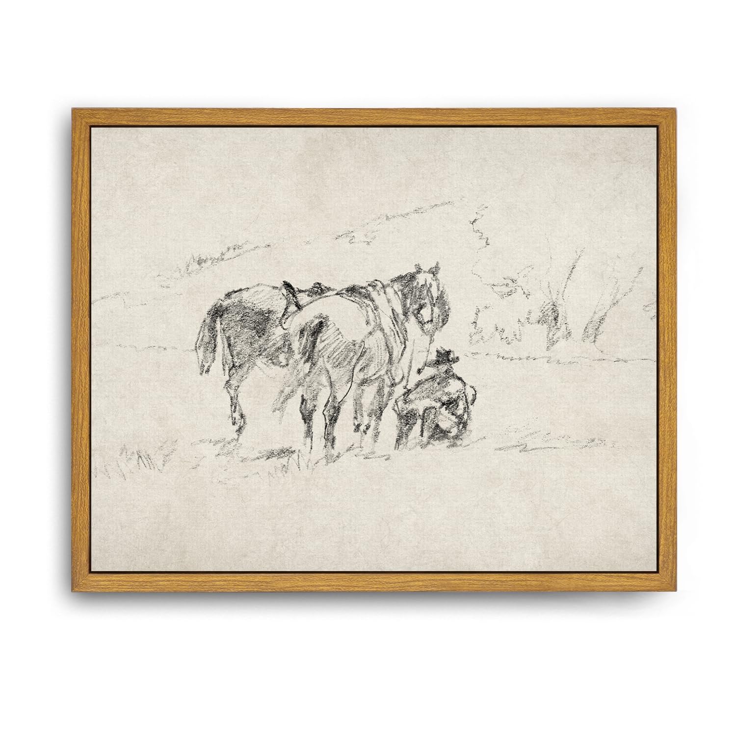 Roslynity Framed Canvas Wall Art Vintage Print Paintings Western Cowboy Horses Sketch Minimalist Neutral Retro Aesthetic Artwork for Home Living Room Bedroom Bathroom Wall Decor (8"x10")