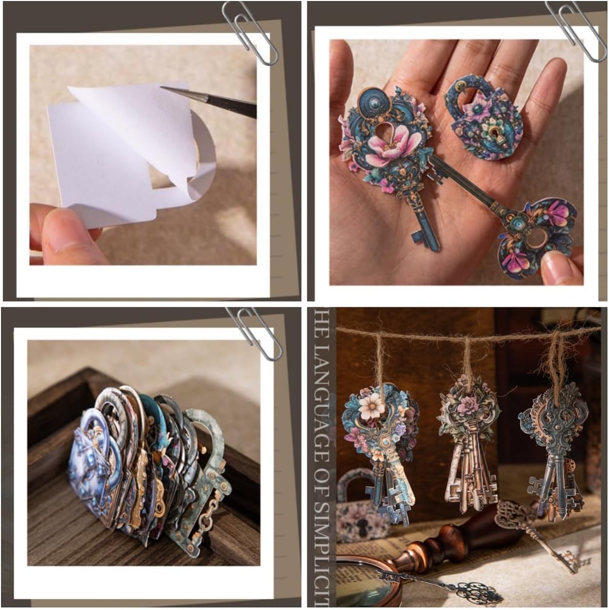 120 PCS Vintage Key Scrapbook Stickers,Retro Keys Aesthetic Waterproof Stickers for Adults Teens Girls Boys Junk Journal Supplies Phone Case Notebook Art Album DIY Crafts Laptops Letter