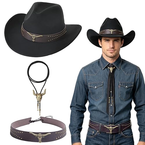 GVMJHYK Sombrero Vaquero Completo con Collar de Calavera de Toro y Banda