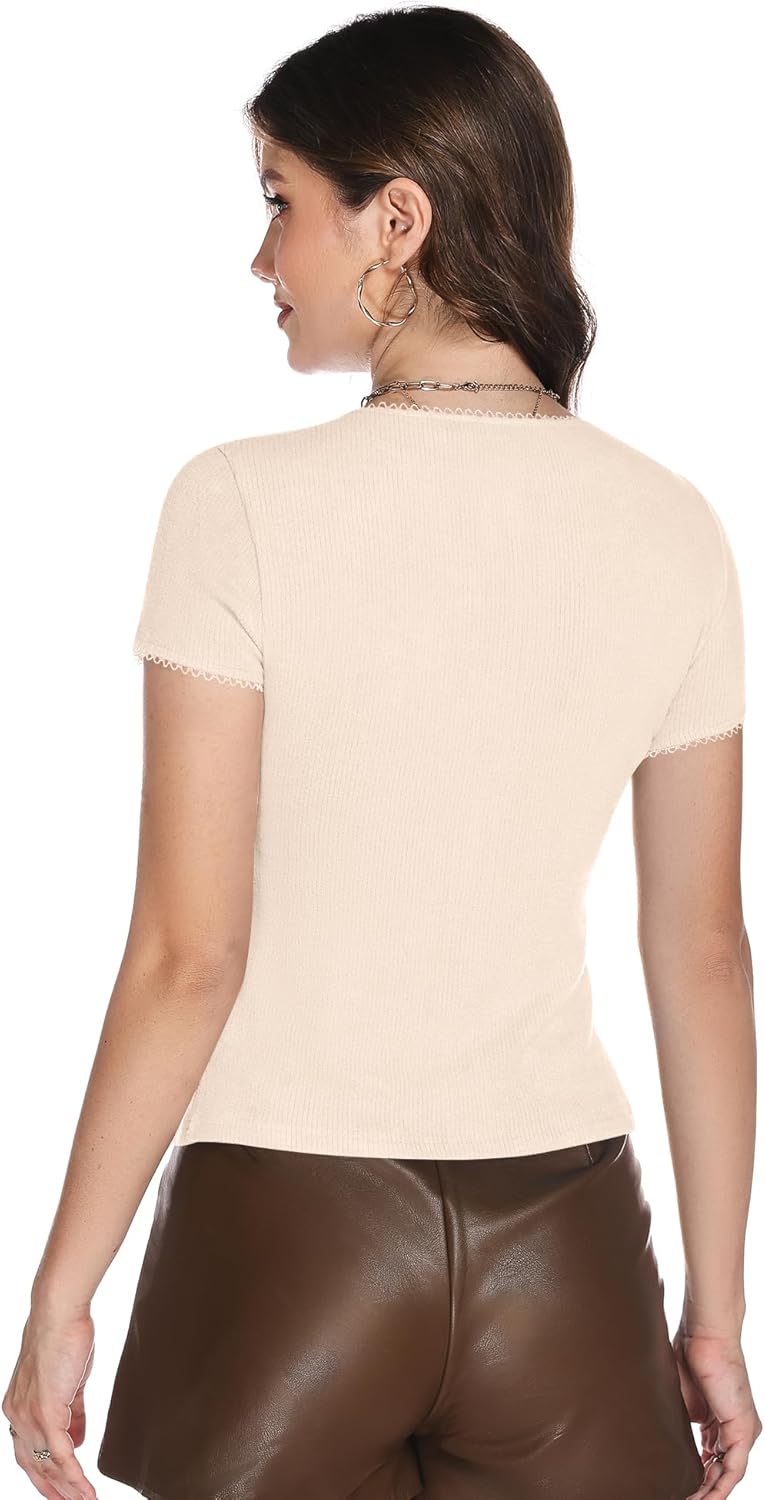 Micoson Button Down Shirts for Women Y2k Short Sleeve Ribbed Tops Lightweight Summer Cardigan Cute Trendy 2026 - Image 5