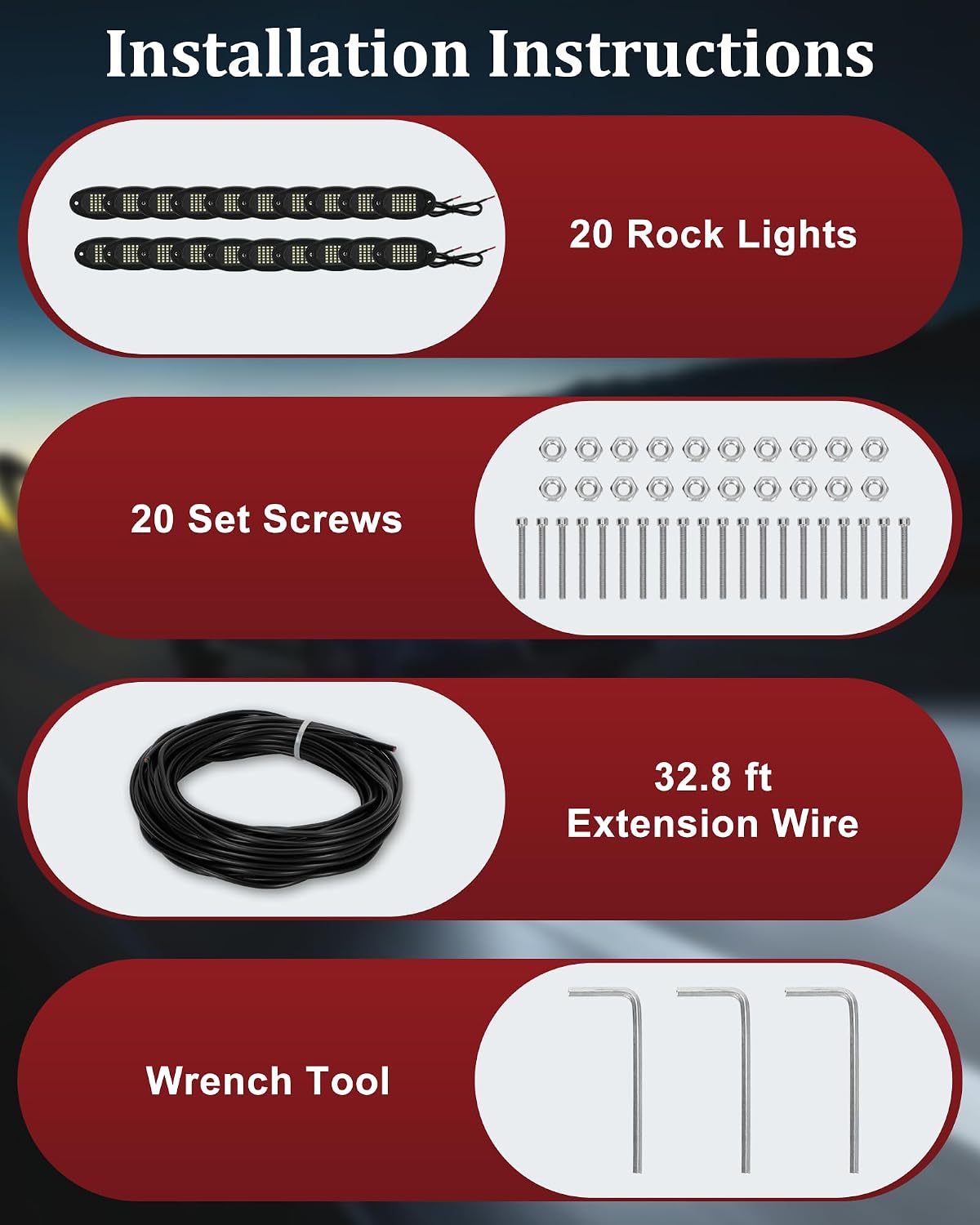 20 Pods White Rock Lights 6000K 36 LEDs per Pod with Extension Wires, Pure Rock Lights Truck Super Bright White Neon Underglow Kit for Trucks SUV RV SUV UTV ATV RZR Boats