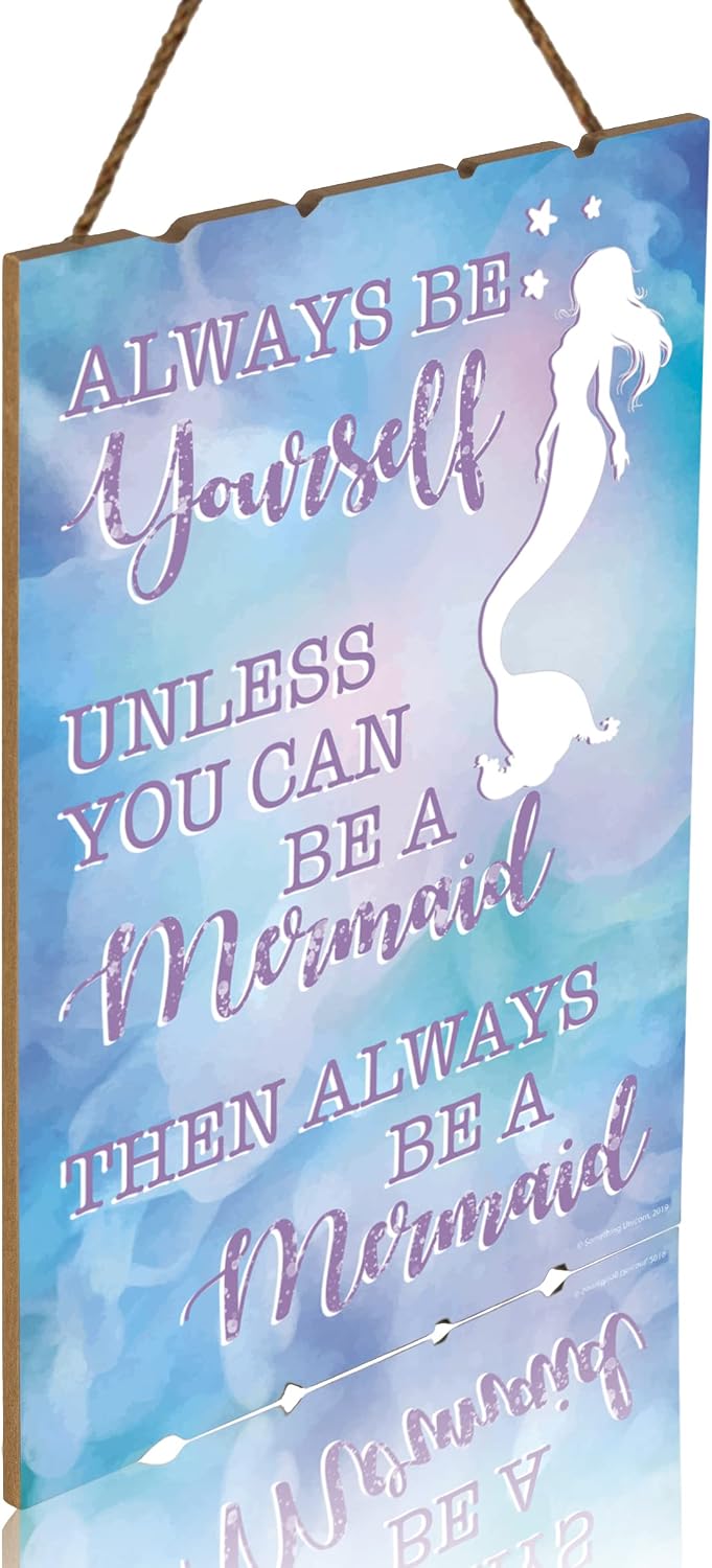 Something Unicorn - Wall Hanging Mermaid Sign for Teen Girls, Kid's Bedroom, Nursery, College Dorm, Girls Room Decor. Amazing Gift for Mermaid Lovers,12x17 in, Mermaid Version