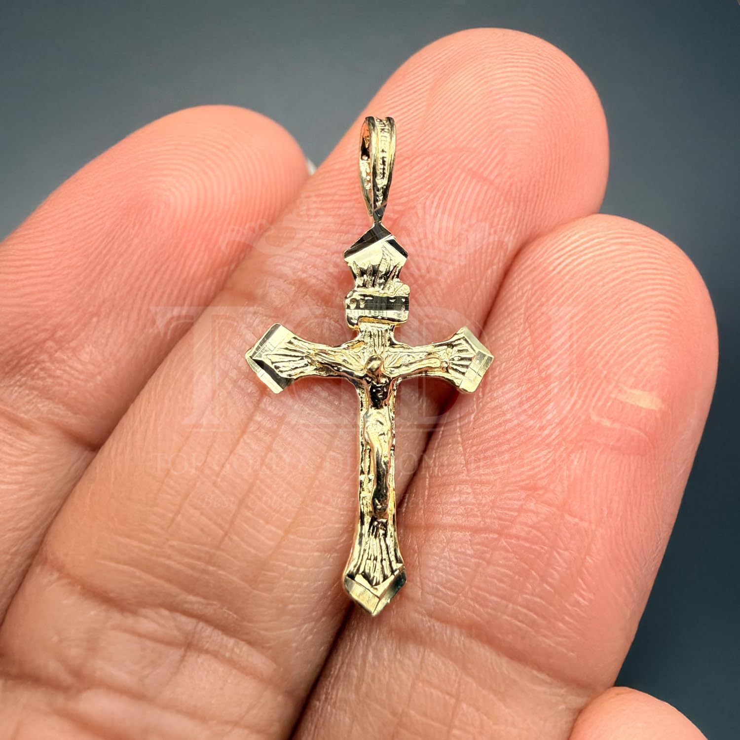TGDJ 14KY Religious Crucifix Pendant | 14K Yellow Gold Christian Jewelry Jesus Pendant Locket For Women Men | 17 mm x 11 mm Gold Chain Pendants | Weight 0.5 grams