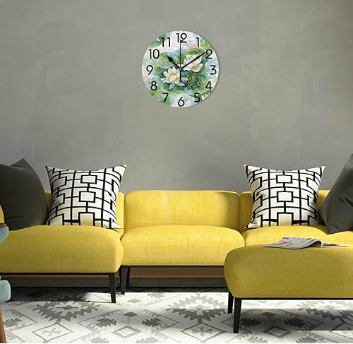 Miniatura 9 de Naanle - Reloj de pared redondo con diseño de estrella de mar en fondo de madera, funciona con pilas de 9,5 pulgadas, reloj de escritorio analógico