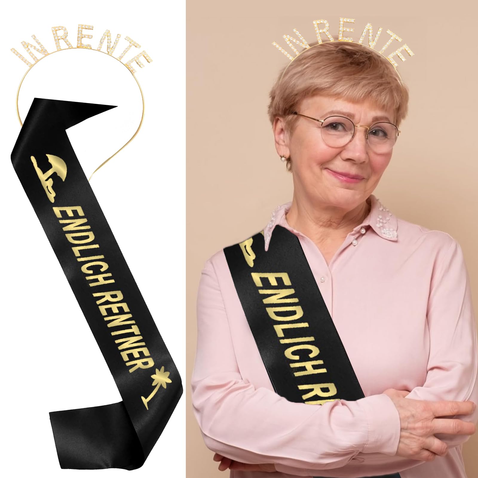 FloralGrace 2 stuks pensioensjerp & haarband, pensioenaccessoires Eindelijk gepensioneerd en in pensioen, cadeau voor pensionering, feest, afscheidsfeest, pensioendecoratie