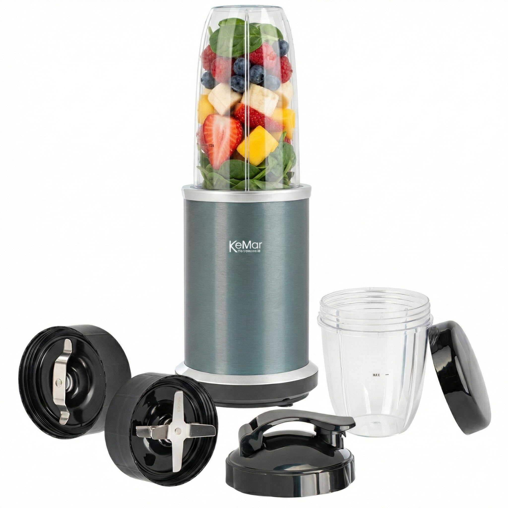 KeMar Standmixer (1000W, Anthrazit) Smoothiemaker, inkl. 2go Bechermit Sporttrinkdeckel, & 2 Klingen, 50ml Grinder -eloxierte Oberfläche - Mixer ice crush Funktion - cremige Smoothies & Milkshakes