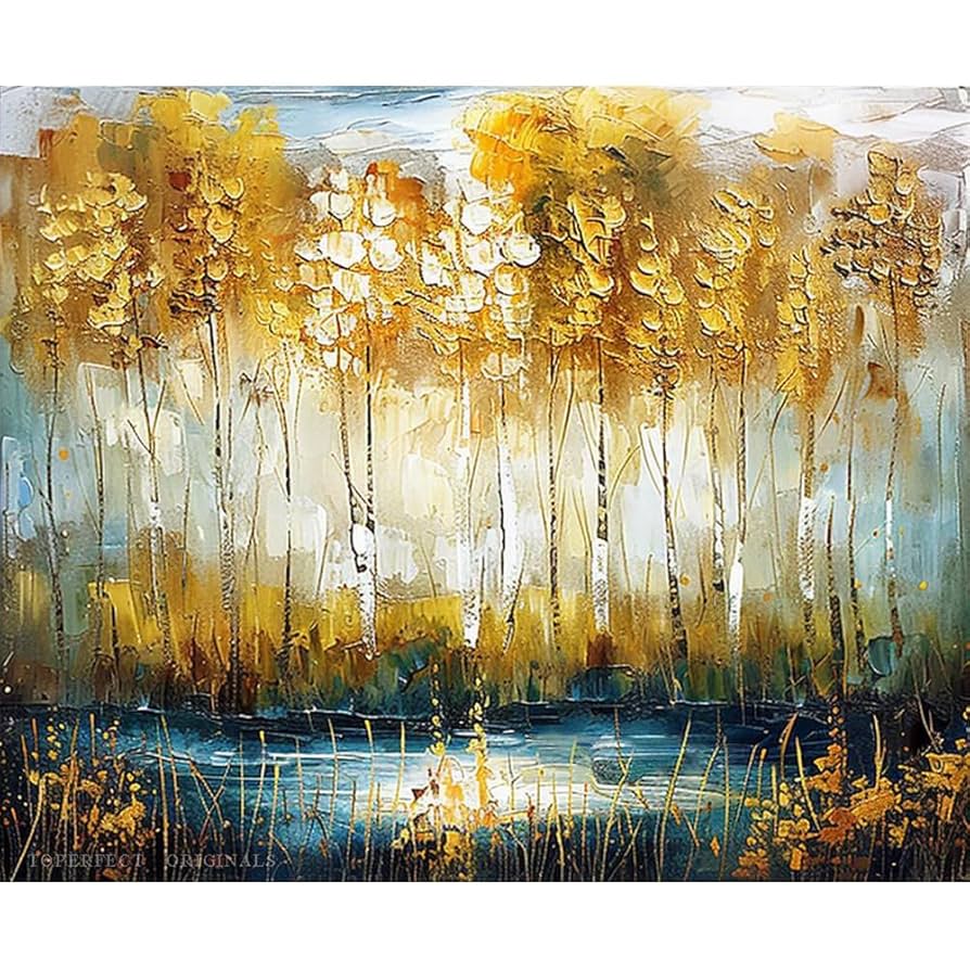 アート　【秋の白樺林】　送料込み0826 Amazon.co.jp: 23 オリジナルの秋の白樺林のキャンバスアート